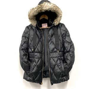JUNIOR - GIRLS Juicy Couture Black Puffer Coat w/ Hood & Ruffle Back, Size Large